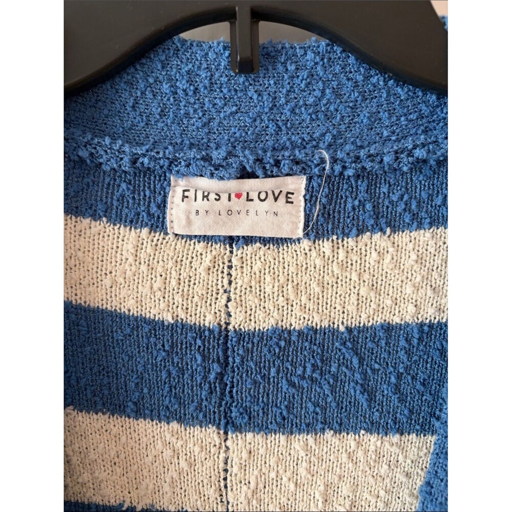 First Love Cozy Striped Oversized Cardigan Sweater Blue & Cream Size XL - Picture 2 of 4